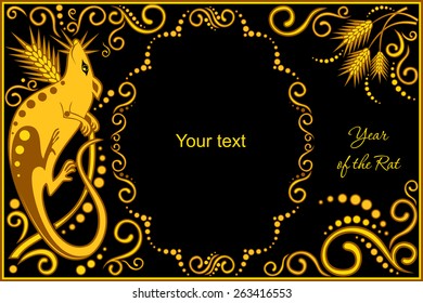 vector template with sign chinese horoscope in black and gold colors - rat