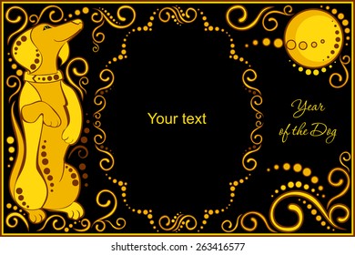 vector template with sign chinese horoscope in black and gold colors - dog