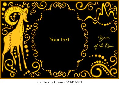 vector template with sign chinese horoscope in black and gold colors - ram