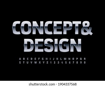 Vector template sign Concept and Design. 3D Metal Font. Chrome Alphabet Letters and Numbers set
