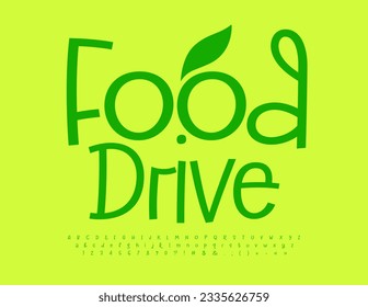 Vector template sign Food Dive with decorative Leaf. Green handwritten Font. Creative Alphabet Letters, Numbers and Symbols set