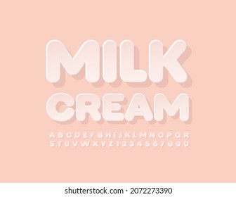 Vector template sign Milk Cream. Trendy style Font. Minimalistic Alphabet Letters and Numbers set