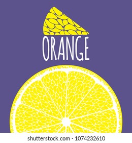 Vector Template with Slice of Lemon. Citrus Fruit Icon. Stylized Flesh of Lemon in Hipster Style. Delicious Citrus Fruit for Illustration, Advertizing, Card.