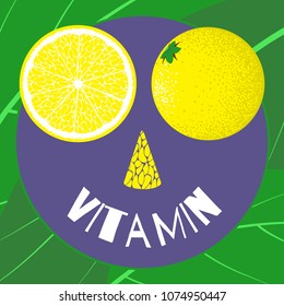 Vector Template with Slice of Lemon. Citrus Fruit Isolated. Stylized Flesh of Lemon in Hipster Style. Delicious Citrus Fruit for Illustration, Advertizing, Card, Marketing.