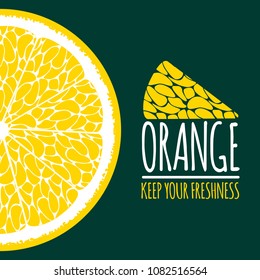 Vector Template with Slice of Lemon. Citrus Fruit Icon. Stylized Flesh of Lemon in Hipster Style. Delicious Citrus Fruit for Illustration, Advertizing, Card.