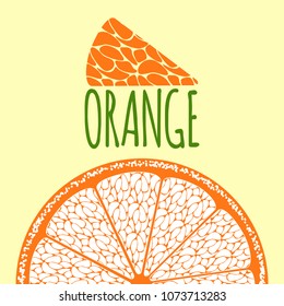 Vector Template with Slice of Orange. Citrus Fruit Icon. Stylized Flesh of Orange in Hipster Style. Delicious Citrus Fruit (Grapefruit, Mandarin) for Illustration, Advertizing, Card.