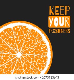 Vector Template with Slice of Orange or Mandarin. Citrus Fruit Icon. Stylized Flesh of Orange in Hipster Style. Delicious Citrus (Grapefruit or Mandarin) for Illustration, Advertizing, Card.