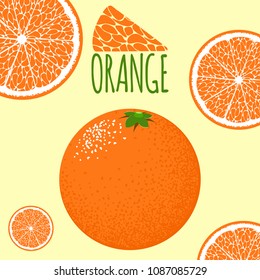 Vector Template with Slice of Orange or Mandarin. Citrus Fruit Isolated. Stylized Flesh of Orange. Grapefruit, Mandarin or Orange for Illustration, Advertizing, Card, Marketing.