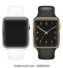 Vector template of smart gold and steel watch with white and black wristlet