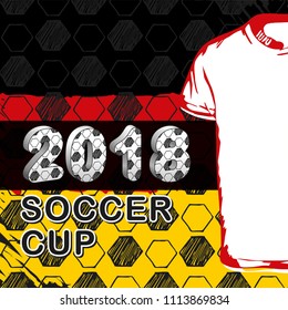 Vector template. Soccer cup 2018. Football hand drawn pattern set with t-shirt and flag of Germany