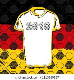 Vector template. Soccer cup 2018. Football hand drawn pattern set with t-shirt and flag of Germany