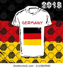 Vector template. Soccer cup 2018. Football hand drawn pattern set with t-shirt and flag of Germany