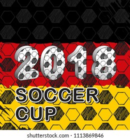 Vector template. Soccer cup 2018. Football hand drawn pattern set with t-shirt and flag of Germany