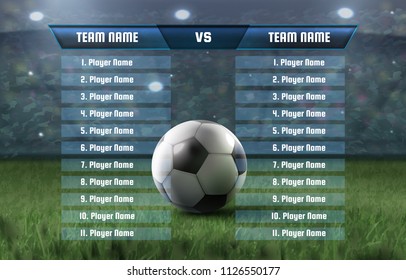 Vector template of soccer players statistics board or football scoreboard and global stats broadcast graphic information score, statistics, shots, offsides, corners, fouls committed ball possession