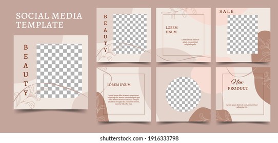 Vector template for social media networks, advertising promotion, brochures. Square postcards in brown, beige colors. Place for text and photo