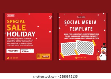 Vector template Social media post, banner, poster Merry Christmas celebration and decoration for price promotions in winter, Christmas in December.