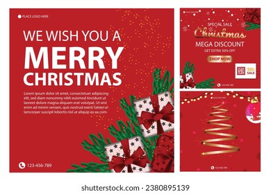 Vector template Social media post, banner, poster Merry Christmas celebration and decoration for price promotions in winter, Christmas in December.