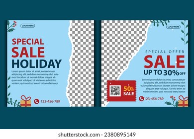 Vector template Social media post, banner, poster Merry Christmas celebration and decoration for price promotions in winter, Christmas in December.