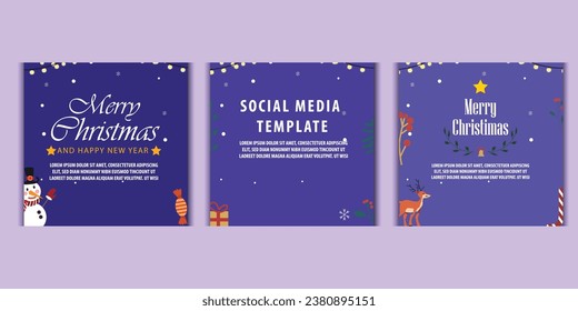 Vector template Social media post, banner, poster Merry Christmas celebration and decoration for price promotions in winter, Christmas in December.
