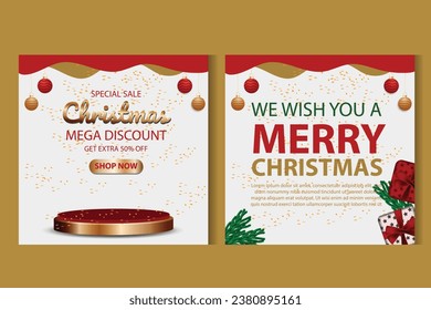 Vector template Social media post, banner, poster Merry Christmas celebration and decoration for price promotions in winter, Christmas in December.