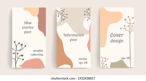 Vector template for social media posts, stories, banners, mobile apps, web, ads. Simple design with copy space for text, abstract organic shapes, florals. Warm pastel colors. Design with natural motif