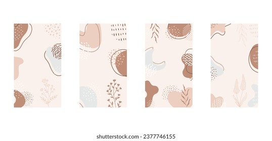 Vector template for social media posts, stories, banners, mobile apps, web, ads. Simple design with copy space for text, abstract organic shapes, florals. Design with natural abstract shapes and plant