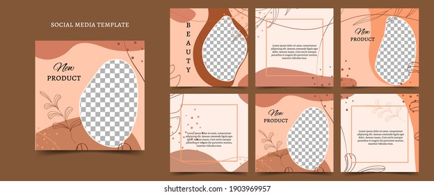 Vector template for social networks, blog, advertising promotion. Square post cards for sale in brown, teracotta, beige colors. Place for text