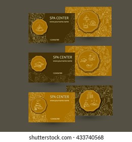 Vector template spa business cards   with icons and  vintage floral decorative elements.