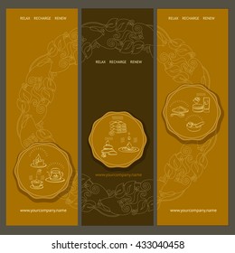 Vector template spa coupon  with icons and  vintage floral decorative elements.