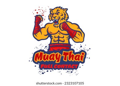 Vektor-Template Sport-Logo für Kampfclub mit wütenden muskulösen Tigern. Vektorsportlogo mit Tiger für Muay Thai Club.