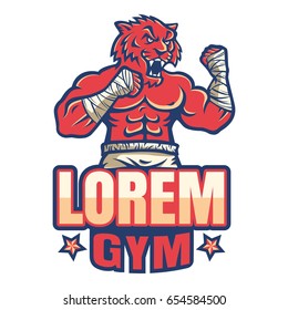 Vector template sport logo for fighting club with angry muscular tiger