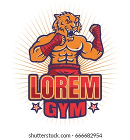 Vector template sport logo for fighting club with angry muscular tiger.