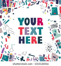 Vector template of square card with colorful polygons and place for text.