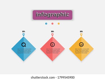 Vector template square design icon for illustration. Planning design presentation business infographic template with 3 options. Creative concept plan used for web banner, diagram, layout, workflows.