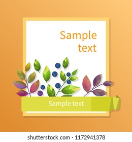 Vector template with square frame, autumn leaves, place for your text.