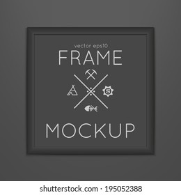Vector template of square frame with poster, placed in interior. Mockup for your posters or photos. Dark style.