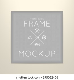 Vector template of square frame with poster, placed in interior. Mockup for your posters or photos. Grey style.