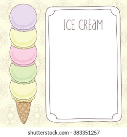 vector template with stacked Ice cream cone on flowers background