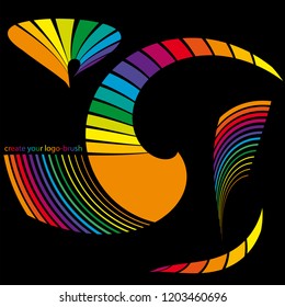 A vector template for stamp brushes with colorful geometric example forms  made of lines an bands. Create your logo-brush.