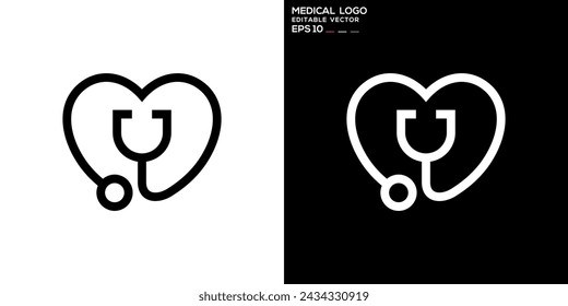 Vector template of stethoscope combination with love logo, health, medicine, care, treatment, EPS 10