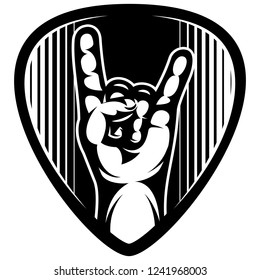 Vector template with stylish design of guitar plectrum with hand.