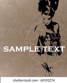 Vector template. The stylish girl on an abstract background