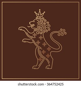 Vector template symbols of royalty, lions, crowns. Stamping gold foil for luxury packaging business goods and services.