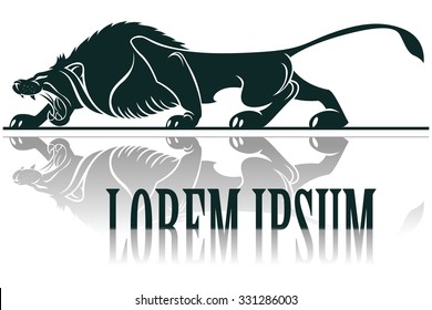 Vector Template Tattoo. Image Graphic Style Of Lion With Long Shadow.