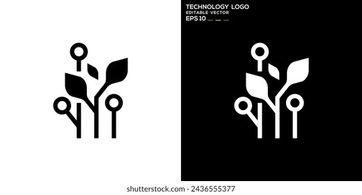 Vector template of technology tree logo, leaf, circuit, tech, electric current, EPS 10