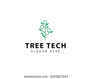 Vector template of technology tree logo, leaf, circuit, tech, electric current