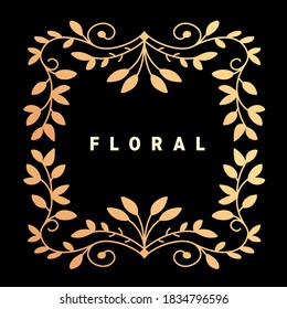 Vector template with text floral and golden color ornament frame on dark background