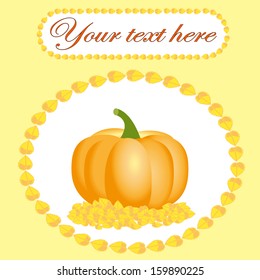 Vector template for Thanksgiving with pumpkin and frame of leaves