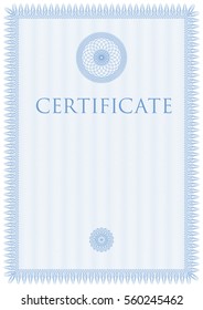 Vector template that is used in certificate, currency and diplomas. Blue. Place for your text. Format: vertical. Eps 10.