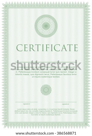 Vector template that is used in certificate, currency and diplomas. Green. Format: vertical. Eps 10. 